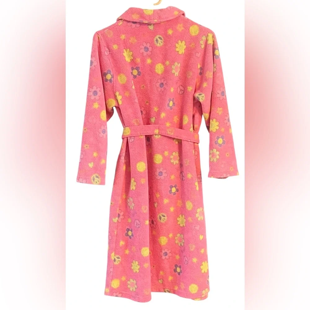 Girl's Ivy & Moon Vibrant Pink Peace Sign and Floral Print Sleepwear Robe